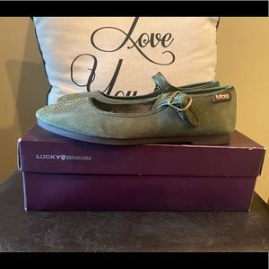 Olive Green Gold Studded Suede Ballet Flats